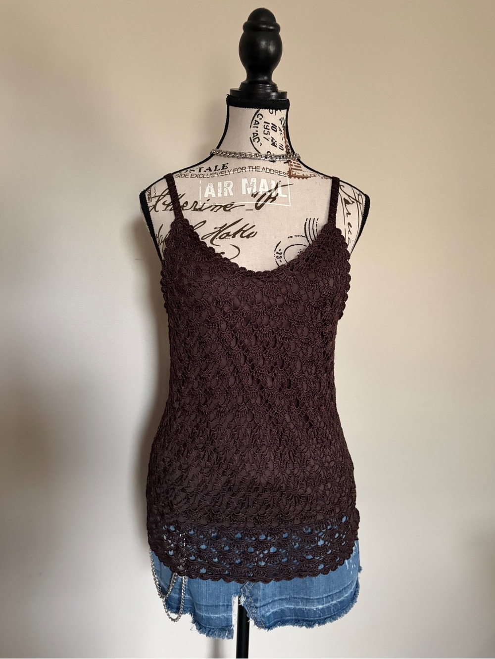 Y2K Brown Crochet Cami Top Floral Boho Fairy Fall Layering Top